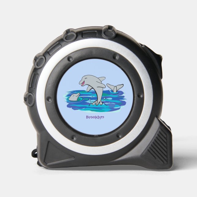 Adorable happy dolphins cartoon illustration tape measure (Front)