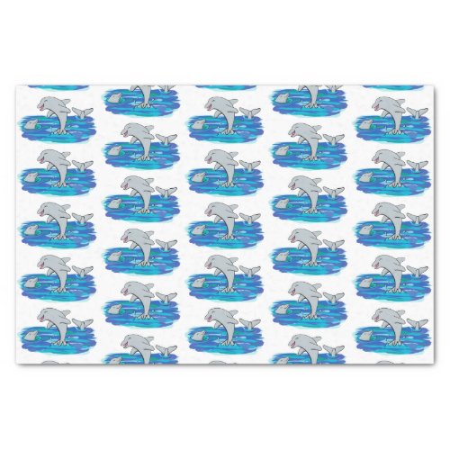 Adorable happy dolphins cartoon illustration tissue paper