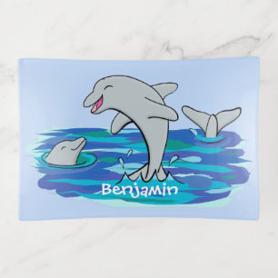 Adorable happy dolphins cartoon illustration trinket tray