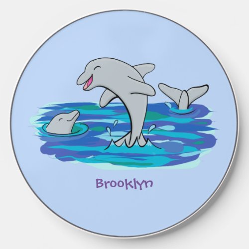 Adorable happy dolphins cartoon illustration wireless charger 