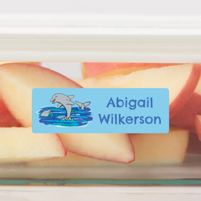 Adorable happy dolphins cartoon personalized labels (Affixed)
