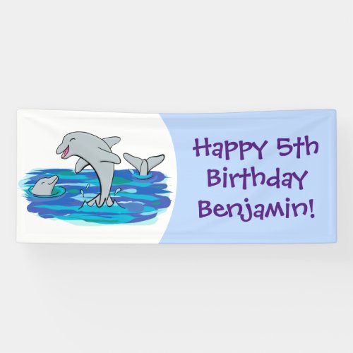 Adorable happy dolphins personalised birthday banner