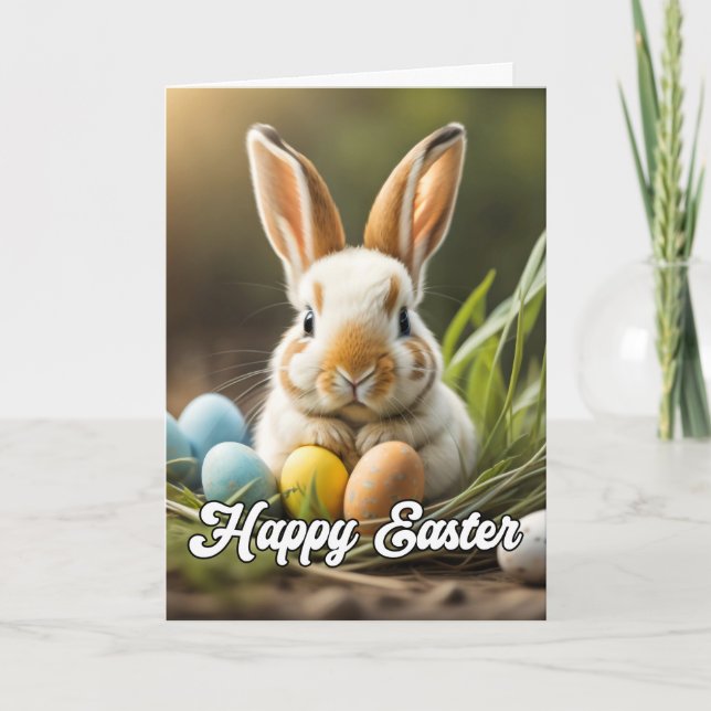 Adorable Happy Easter Bunny Holiday Card (Front)