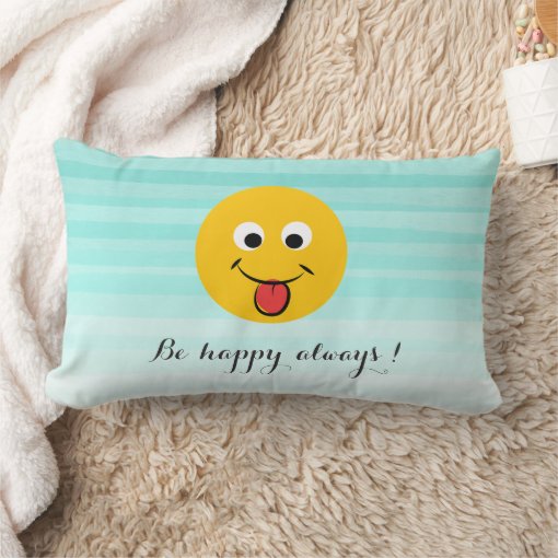 Adorable Happy Emoji Face-Be happy always Lumbar Pillow | Zazzle