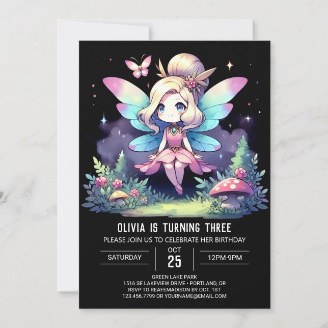 Adorable Happy Fairy Birthday Invitation (Front)