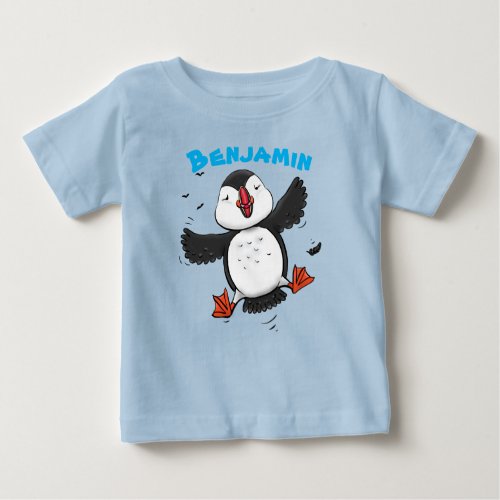 Adorable happy flying puffin cartoon illustration baby T_Shirt