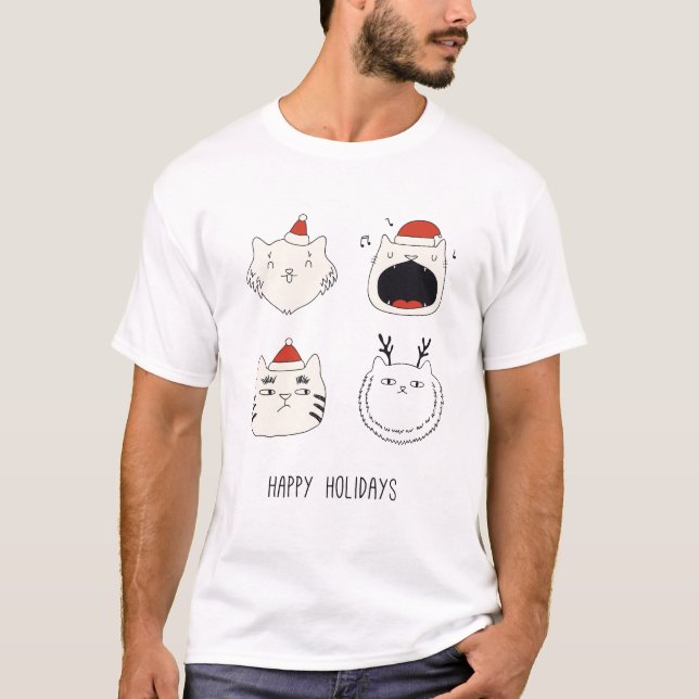 Adorable Happy Holidays Christmas Cats T-Shirt (Front)