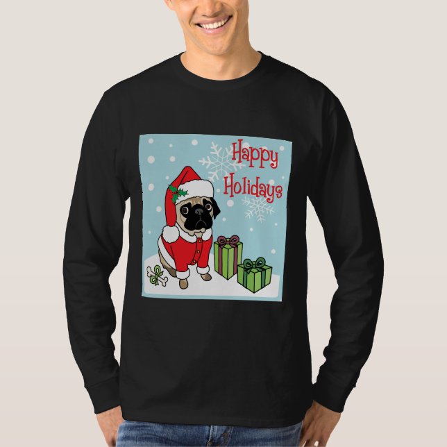 Adorable Happy Holidays Christmas Pug Classic T-Sh T-Shirt (Front)
