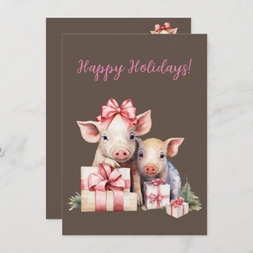 Adorable Happy Holidays Piggies Watercolor Cards