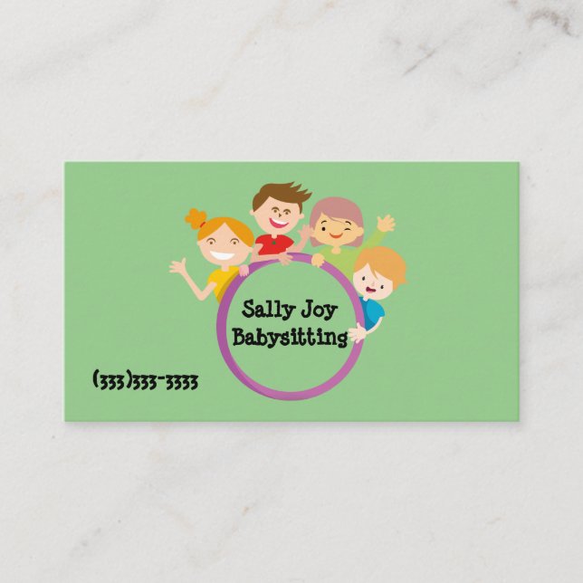 Adorable Happy Kids Design Babysitting Business Card (Front)