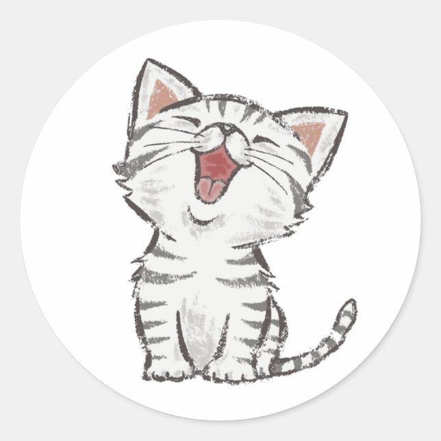 Adorable Happy Meowing Grey (Gray) Kitten Sticker (Front)