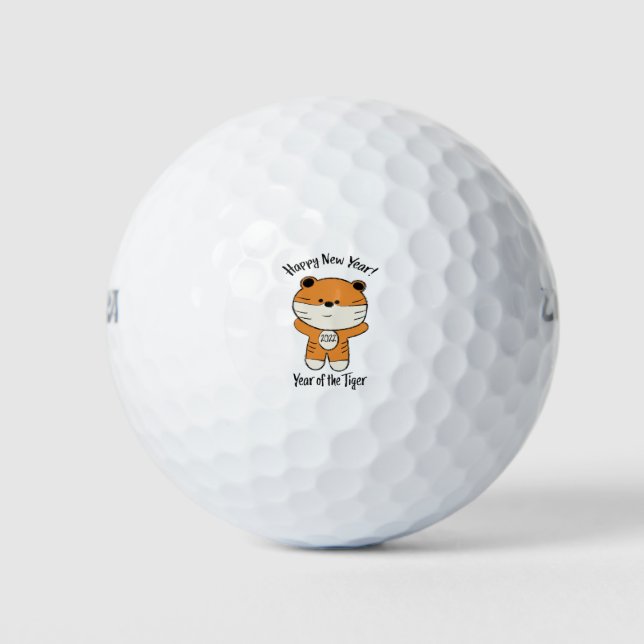 Adorable Happy New Year 2022 Year of the Tiger Golf Balls (Front)