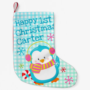 Adorable Happy Penguin Modern Baby 1st Christmas Small Christmas Stocking