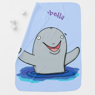 Adorable happy porpoise cartoon illustration baby blanket