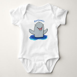 Adorable happy porpoise cartoon illustration baby bodysuit