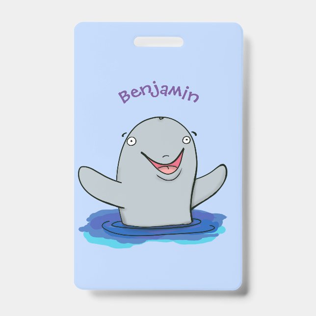 Adorable happy porpoise cartoon illustration badge (Front)