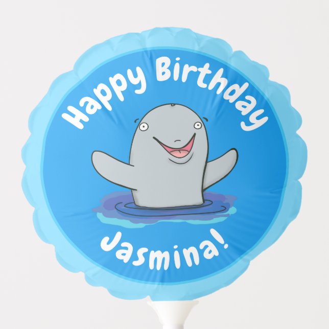 Adorable happy porpoise cartoon illustration balloon (Front)