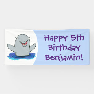 Adorable happy porpoise cartoon illustration banner