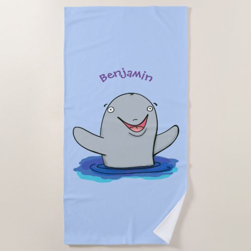 Adorable happy porpoise cartoon illustration beach towel