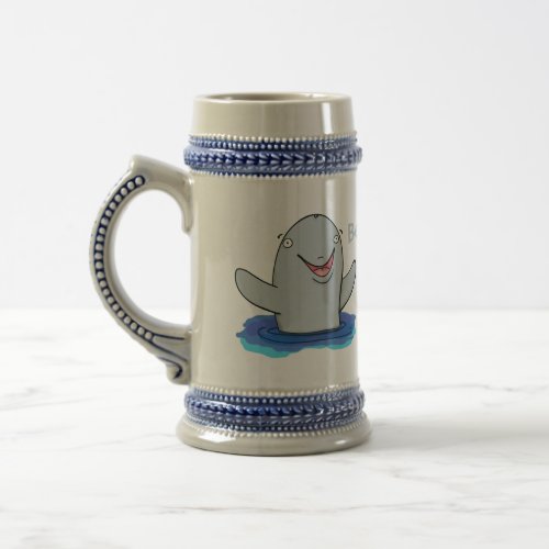 Adorable happy porpoise cartoon illustration beer stein