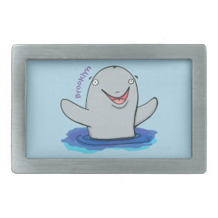 Adorable happy porpoise cartoon illustration belt buckle