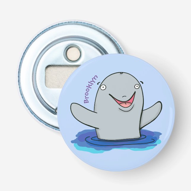 Adorable happy porpoise cartoon illustration bottle opener (Front)