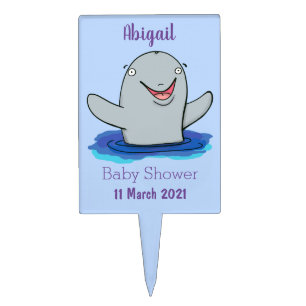 Adorable happy porpoise cartoon illustration cake topper