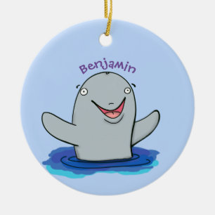 Adorable happy porpoise cartoon illustration ceramic ornament