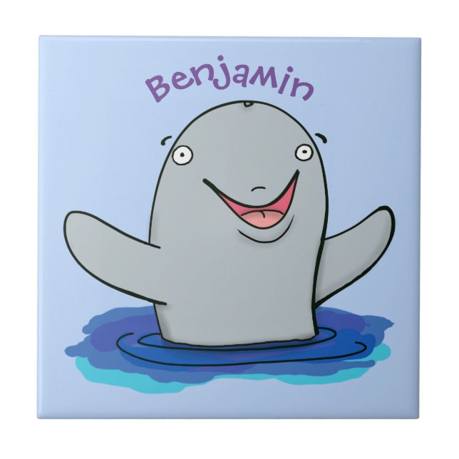 Adorable happy porpoise cartoon illustration ceramic tile (Front)