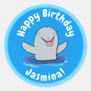 Adorable happy porpoise cartoon illustration classic round sticker