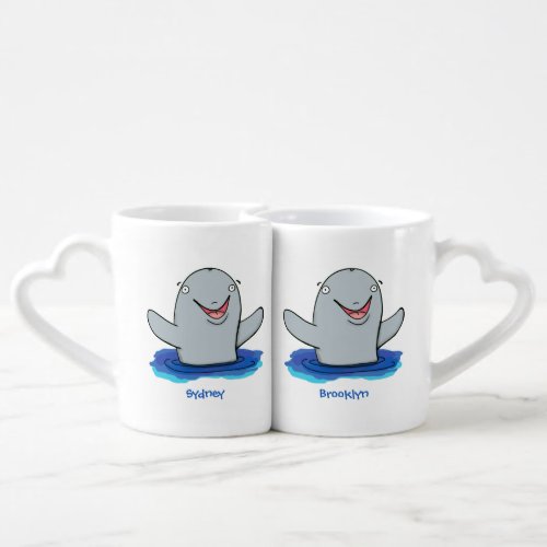 Adorable happy porpoise cartoon illustration coffee mug set