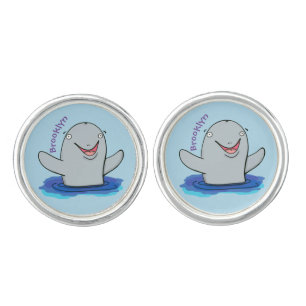 Adorable happy porpoise cartoon illustration cufflinks