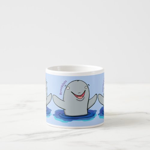 Adorable happy porpoise cartoon illustration espresso cup