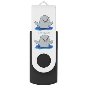 Adorable happy porpoise cartoon illustration flash drive