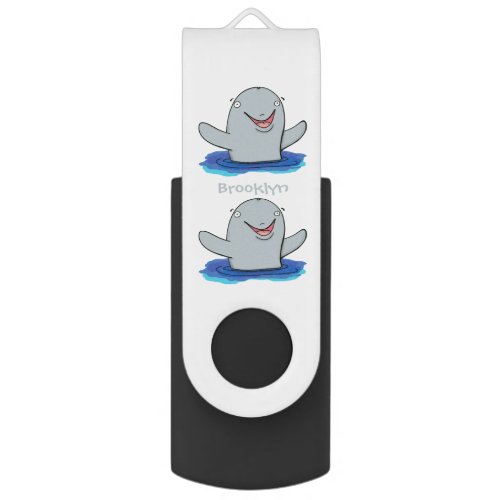 Adorable happy porpoise cartoon illustration flash drive