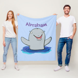 Adorable happy porpoise cartoon illustration fleece blanket