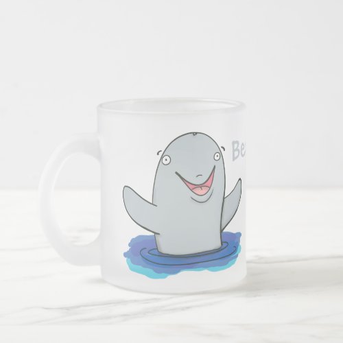 Adorable happy porpoise cartoon illustration frosted glass coffee mug