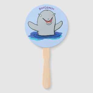 Adorable happy porpoise cartoon illustration hand fan