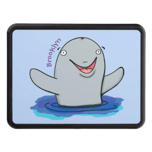 Adorable happy porpoise cartoon illustration hitch cover