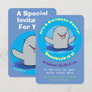 Adorable happy porpoise cartoon illustration invit invitation