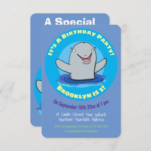 Adorable happy porpoise cartoon illustration invit invitation