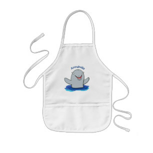 Adorable happy porpoise cartoon illustration kids' apron