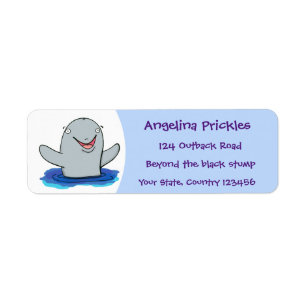 Adorable happy porpoise cartoon illustration label