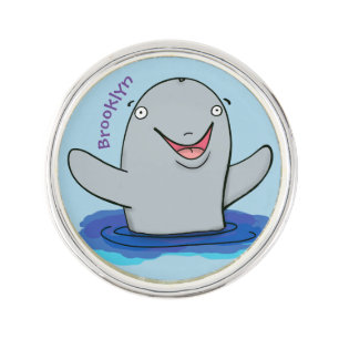 Adorable happy porpoise cartoon illustration lapel pin