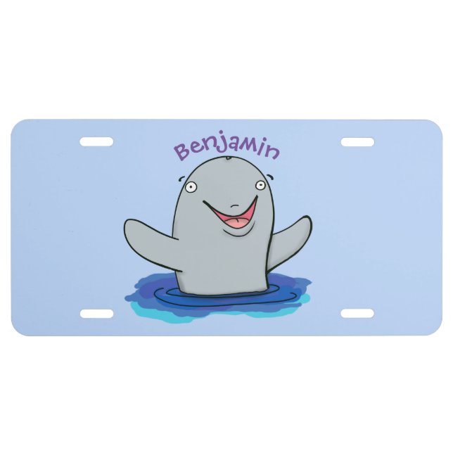 Adorable happy porpoise cartoon illustration  license plate (Front)