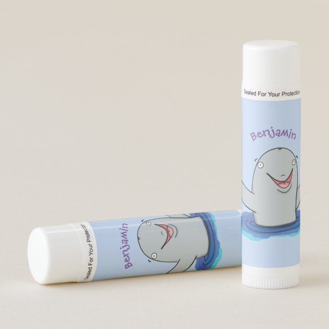 Adorable happy porpoise cartoon illustration lip balm (Front)