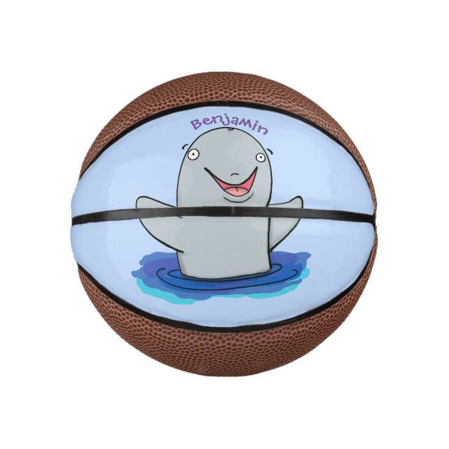 Adorable happy porpoise cartoon illustration mini basketball (Front)