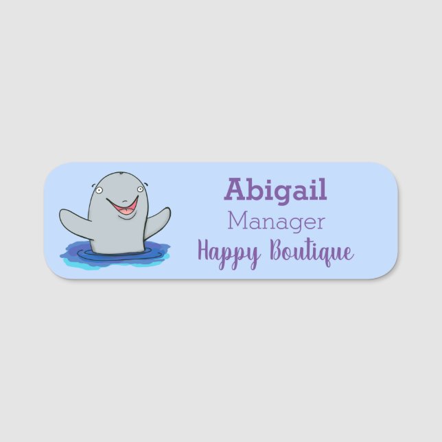 Adorable happy porpoise cartoon illustration  name tag (Front)