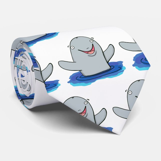 Adorable happy porpoise cartoon illustration neck tie (Rolled)