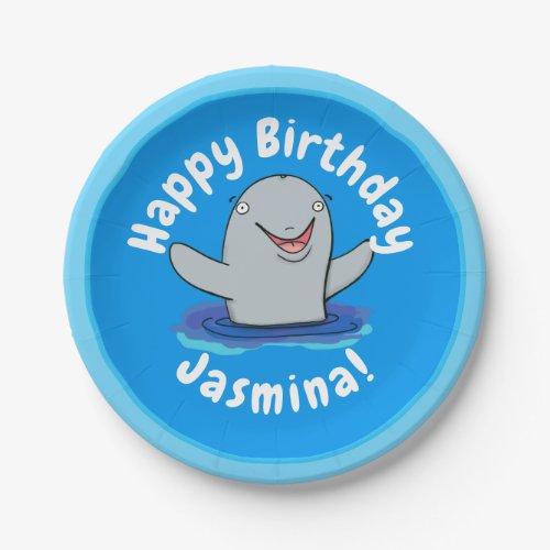 Adorable happy porpoise cartoon illustration paper plates